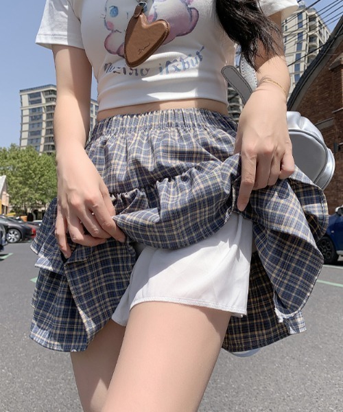 Vipoa(ヴィポア)の「check frill skirt(スカート・レディース・ブラック/ブルー・FREE)」の11枚目の写真