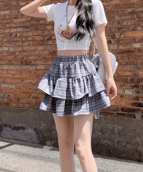 Vipoa(ヴィポア)の「check frill skirt(スカート・レディース・ブラック/ブルー・FREE)」の8枚目の写真