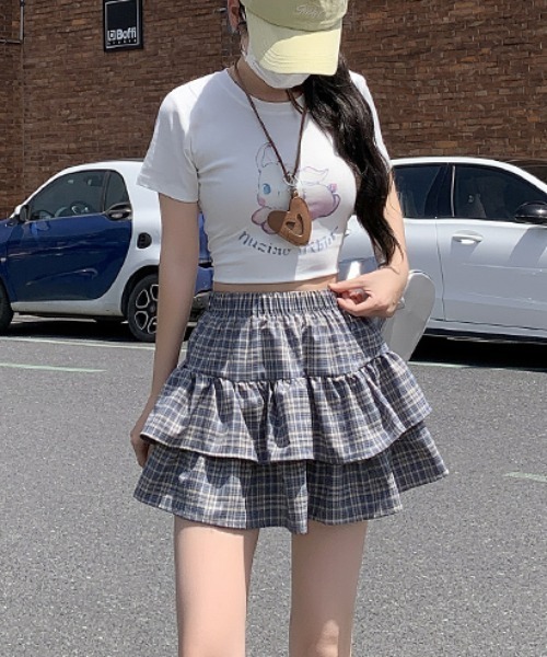 Vipoa(ヴィポア)の「check frill skirt(スカート・レディース・ブラック/ブルー・FREE)」の9枚目の写真