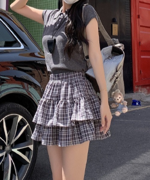Vipoa(ヴィポア)の「check frill skirt(スカート・レディース・ブラック/ブルー・FREE)」の5枚目の写真