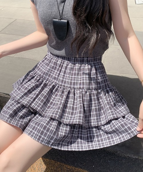 Vipoa(ヴィポア)の「check frill skirt(スカート・レディース・ブラック/ブルー・FREE)」の6枚目の写真