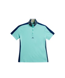 【J.LINDEBERG/GOLF】ダイヤモンド柄リブ襟半袖ハイネックシャツ