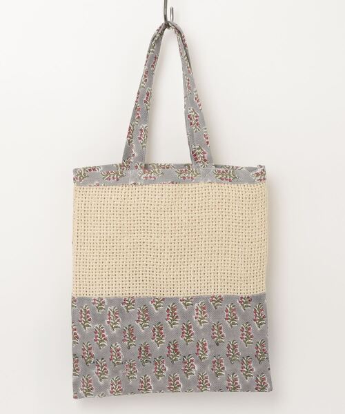 MOTO（モト）の「ブロックプリントジュートネットトートバッグ（トートバッグ・レディース・ブラウン/ホワイト・ONE SIZE）」の6枚目の写真