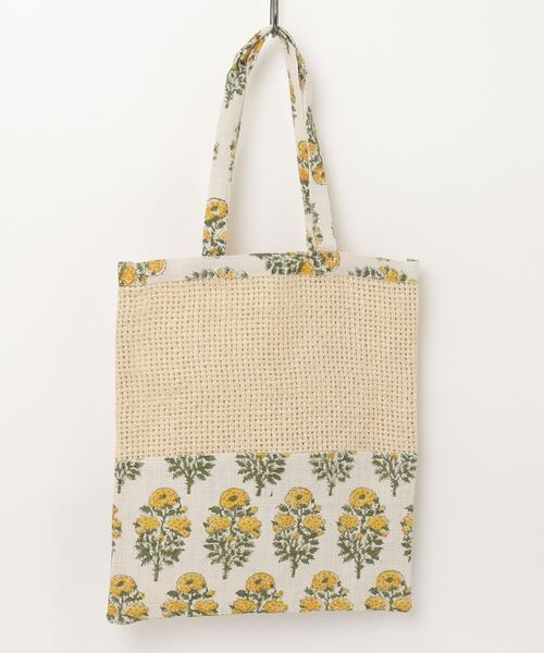 MOTO（モト）の「ブロックプリントジュートネットトートバッグ（トートバッグ・レディース・ブラウン/ホワイト・ONE SIZE）」の3枚目の写真