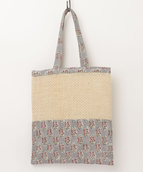 MOTO（モト）の「ブロックプリントジュートネットトートバッグ（トートバッグ・レディース・ブラウン/ホワイト・ONE SIZE）」の5枚目の写真