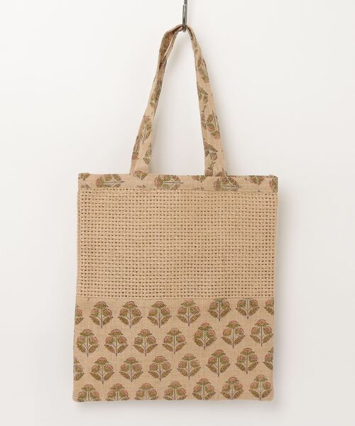 MOTO（モト）の「ブロックプリントジュートネットトートバッグ（トートバッグ・レディース・ブラウン/ホワイト・ONE SIZE）」の4枚目の写真