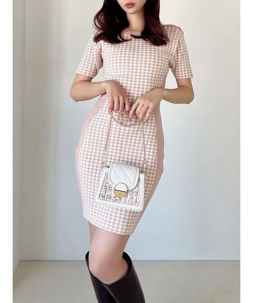 RESEXXY（リゼクシー）の「ハウンドトゥースミニニットワンピース（ワンピース・レディース・チャコールグレー/ブラック/ピンク・FREE）」の3枚目の写真