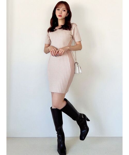 RESEXXY（リゼクシー）の「ハウンドトゥースミニニットワンピース（ワンピース・レディース・チャコールグレー/ブラック/ピンク・FREE）」の4枚目の写真