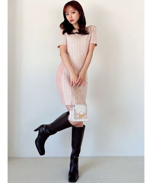 RESEXXY（リゼクシー）の「ハウンドトゥースミニニットワンピース（ワンピース・レディース・チャコールグレー/ブラック/ピンク・FREE）」の6枚目の写真