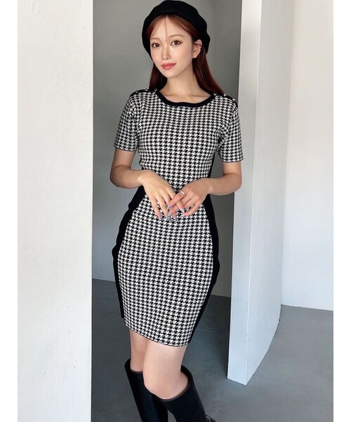 RESEXXY（リゼクシー）の「ハウンドトゥースミニニットワンピース（ワンピース・レディース・チャコールグレー/ブラック/ピンク・FREE）」の7枚目の写真