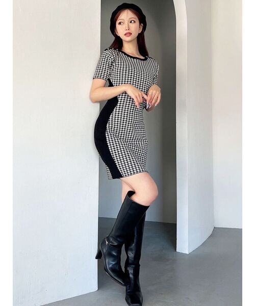 RESEXXY（リゼクシー）の「ハウンドトゥースミニニットワンピース（ワンピース・レディース・チャコールグレー/ブラック/ピンク・FREE）」の9枚目の写真