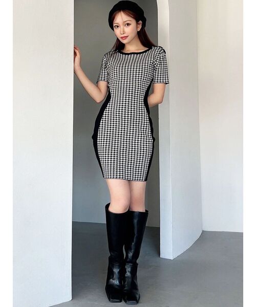 RESEXXY（リゼクシー）の「ハウンドトゥースミニニットワンピース（ワンピース・レディース・チャコールグレー/ブラック/ピンク・FREE）」の10枚目の写真