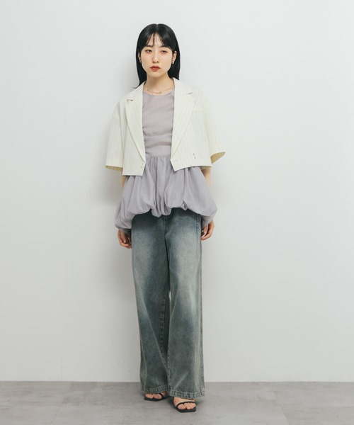 KBF（ケイビーエフ）の「ストライプショートジャケット（その他アウター・レディース・チャコールグレー/アイボリー・ONE）」の9枚目の写真