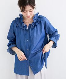 AMOMMA ネイビーフリルシャツ AMOMMA ネイビーフリルシャツ