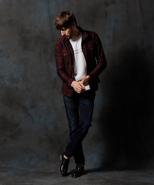 HIDEAWAYS NICOLE（ハイダウェイニコル）の「フロッキープリントスタンドカラーシャツ（シャツ/ブラウス・メンズ・ネイビー/チャコールグレー×ブラック/ホワイト×ブラック/ボルドー・X-LARGE/LARGE/MEDIUM）」の9枚目の写真