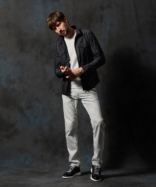 HIDEAWAYS NICOLE（ハイダウェイニコル）の「フロッキープリントスタンドカラーシャツ（シャツ/ブラウス・メンズ・ネイビー/チャコールグレー×ブラック/ホワイト×ブラック/ボルドー・X-LARGE/LARGE/MEDIUM）」の7枚目の写真