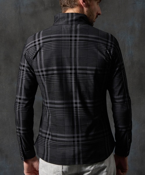 HIDEAWAYS NICOLE（ハイダウェイニコル）の「フロッキープリントスタンドカラーシャツ（シャツ/ブラウス・メンズ・ネイビー/チャコールグレー×ブラック/ホワイト×ブラック/ボルドー・X-LARGE/LARGE/MEDIUM）」の20枚目の写真