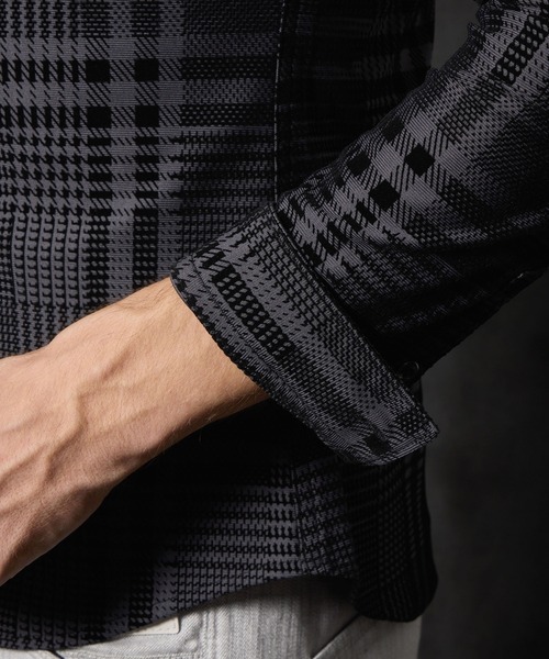 HIDEAWAYS NICOLE（ハイダウェイニコル）の「フロッキープリントスタンドカラーシャツ（シャツ/ブラウス・メンズ・ネイビー/チャコールグレー×ブラック/ホワイト×ブラック/ボルドー・X-LARGE/LARGE/MEDIUM）」の15枚目の写真