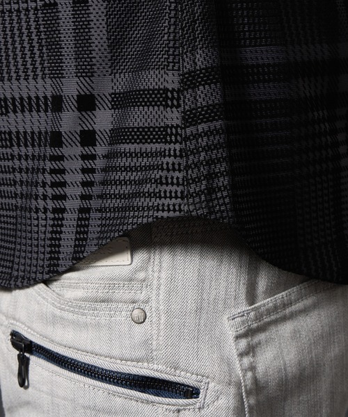 HIDEAWAYS NICOLE（ハイダウェイニコル）の「フロッキープリントスタンドカラーシャツ（シャツ/ブラウス・メンズ・ネイビー/チャコールグレー×ブラック/ホワイト×ブラック/ボルドー・X-LARGE/LARGE/MEDIUM）」の14枚目の写真