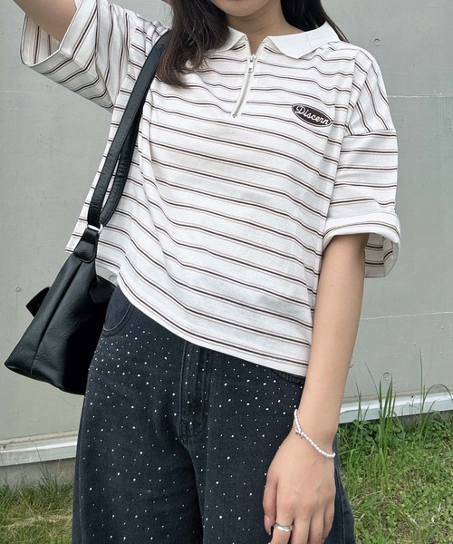 AS KNOW AS plus（アズノゥアズプラス）の「●ハーフジップラガー風Tシャツ（Tシャツ/カットソー・レディース・ホワイト系その他/ピンク系その他/ブラウン系/サックスブルー系・FREE）」の3枚目の写真