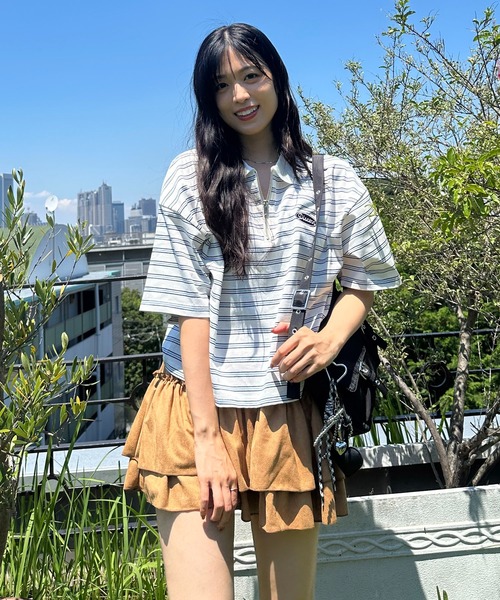 AS KNOW AS plus（アズノゥアズプラス）の「●ハーフジップラガー風Tシャツ（Tシャツ/カットソー・レディース・ホワイト系その他/ピンク系その他/ブラウン系/サックスブルー系・FREE）」の5枚目の写真