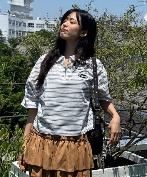 AS KNOW AS plus（アズノゥアズプラス）の「●ハーフジップラガー風Tシャツ（Tシャツ/カットソー・レディース・ホワイト系その他/ピンク系その他/ブラウン系/サックスブルー系・FREE）」の7枚目の写真