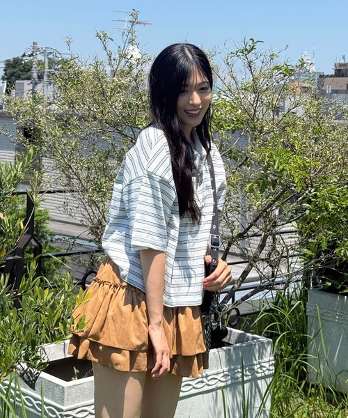 AS KNOW AS plus（アズノゥアズプラス）の「●ハーフジップラガー風Tシャツ（Tシャツ/カットソー・レディース・ホワイト系その他/ピンク系その他/ブラウン系/サックスブルー系・FREE）」の8枚目の写真