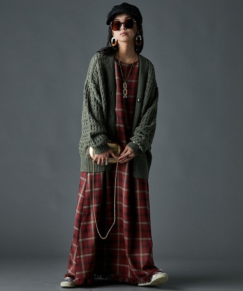 GEVS.（ジェイヴィス）の「タータンチェックAラインマキシワンピース＜大きいサイズ有＞GEVS.（ワンピース・レディース・モカ/レッド系・5L/4L/3L/LL/L/M）」の10枚目の写真
