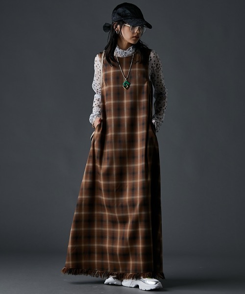 GEVS.（ジェイヴィス）の「タータンチェックAラインマキシワンピース＜大きいサイズ有＞GEVS.（ワンピース・レディース・モカ/レッド系・5L/4L/3L/LL/L/M）」の18枚目の写真