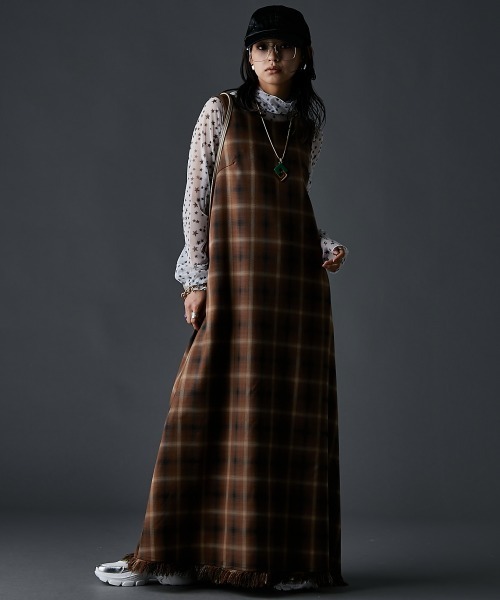 GEVS.（ジェイヴィス）の「タータンチェックAラインマキシワンピース＜大きいサイズ有＞GEVS.（ワンピース・レディース・モカ/レッド系・5L/4L/3L/LL/L/M）」の19枚目の写真