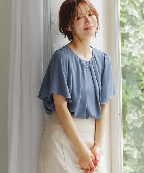 mysty woman（ミスティウーマン）の「フロントバーブラウス　581440（シャツ/ブラウス・レディース・ブラック/オフホワイト/ブルー・FREE）」の3枚目の写真