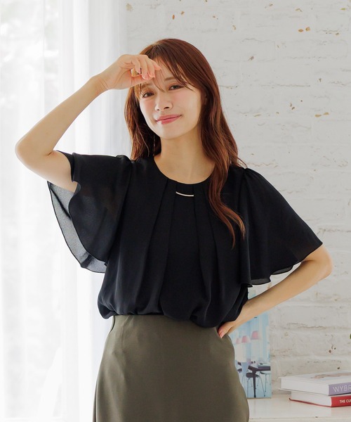 mysty woman（ミスティウーマン）の「フロントバーブラウス　581440（シャツ/ブラウス・レディース・ブラック/オフホワイト/ブルー・FREE）」の5枚目の写真