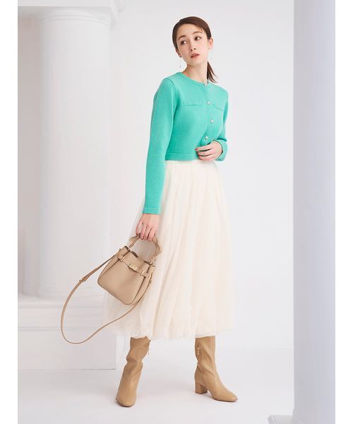CELFORD（セルフォード）の「SUPER FINE MERINO WOOLビジュー釦カーディガン（カーディガン/ボレロ・レディース・グリーン/チャコールグレー/ブラック/アイボリー・F）」の6枚目の写真