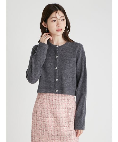 セール】SUPER FINE MERINO WOOLビジュー釦カーディガン（カーディガン