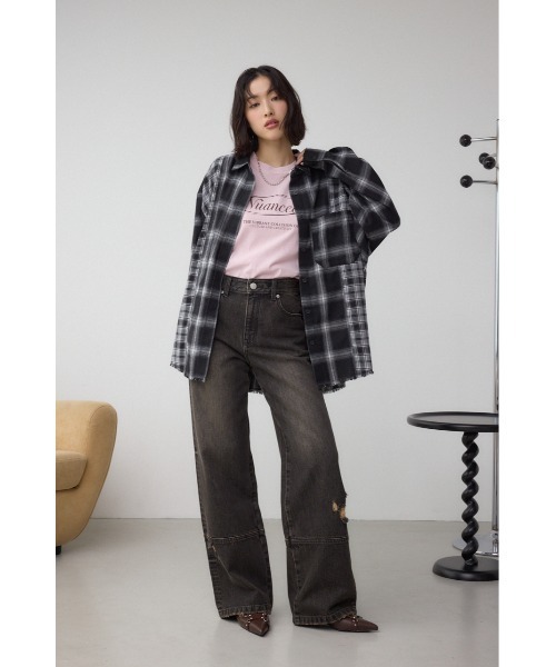 AZUL by moussy(アズールバイマウジー)の「切替デザインチェックシャツ(シャツ/ブラウス・レディース・ブラウン系その他/ブラック系その他・FREE)」の5枚目の写真
