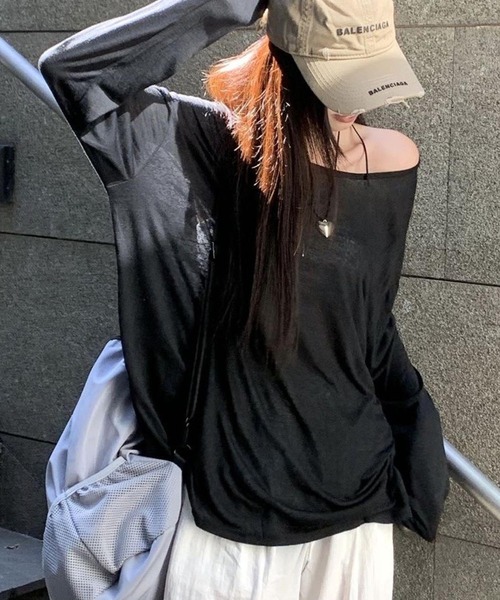 CANVAS+(キャンバスプラス)の「【CANVAS+】シアールーズロンT(Tシャツ/カットソー・レディース・ブラック/ホワイト・M)」の1枚目の写真