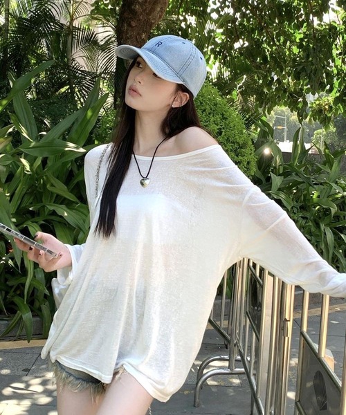 CANVAS+(キャンバスプラス)の「【CANVAS+】シアールーズロンT(Tシャツ/カットソー・レディース・ブラック/ホワイト・M)」の6枚目の写真