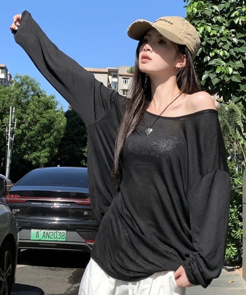 CANVAS+(キャンバスプラス)の「【CANVAS+】シアールーズロンT(Tシャツ/カットソー・レディース・ブラック/ホワイト・M)」の16枚目の写真