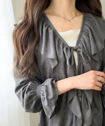 【mily bilet】ひらりと可憐に、上品フェミニン。フェイクスエード前開きリボンブラウス(長袖)