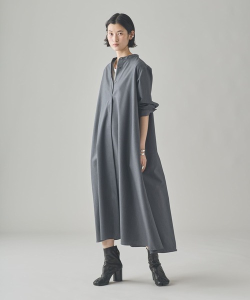 Curensology（カレンソロジー）の「Curensology(カレンソロジー)/ウールバンドカラーワンピース（ワンピース・レディース・ネイビー/グレー・FREE）」の2枚目の写真