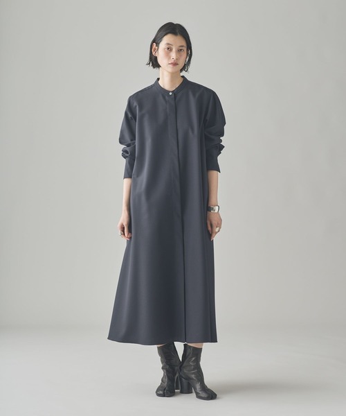 Curensology（カレンソロジー）の「Curensology(カレンソロジー)/ウールバンドカラーワンピース（ワンピース・レディース・ネイビー/グレー・FREE）」の6枚目の写真