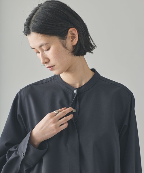 Curensology（カレンソロジー）の「Curensology(カレンソロジー)/ウールバンドカラーワンピース（ワンピース・レディース・ネイビー/グレー・FREE）」の13枚目の写真