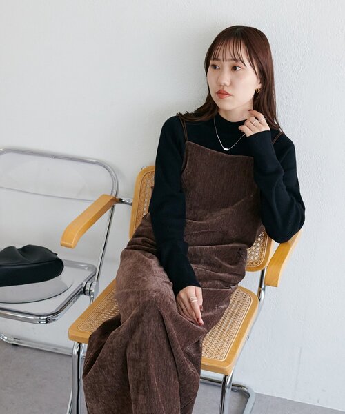 DISCOAT（ディスコート）の「杢ベロアキャミワンピース（ワンピース・レディース・ブラック/ホワイト系その他/ブラウン・FREE/PS）」の5枚目の写真