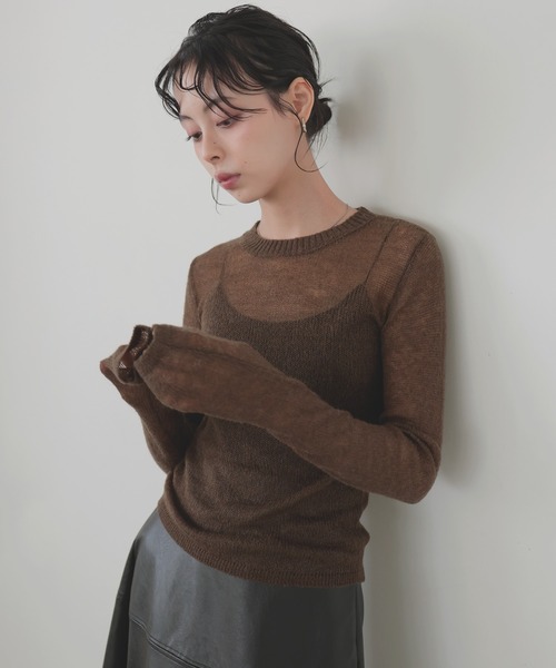 Aimeine エメイン シアーライン ポロ ニット ブラウン 現行 シアーラメ