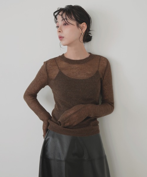 Aimeine エメイン　シアーライン　ポロ　ニット　ブラウン　現行 Aimeine エメイン シアーライン ポロ ニット ブラウン 現行 シアー