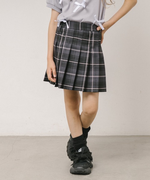 URBAN CHERRY（アーバンチェリー）の「【インナーパンツ付】チェックプリーツスカート（スカート・キッズ・グリーン/グレー/ブルー/ピンク/ライトブルー・140cm/130cm/120cm/150cm/110cm）」の18枚目の写真