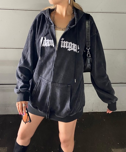 non-hedge（ノンヘッジ）の「ブリーチビッグパーカー（パーカー・レディース・ブラック×ブラック/ブラック×ホワイト/ブラック・FREE）」の2枚目の写真