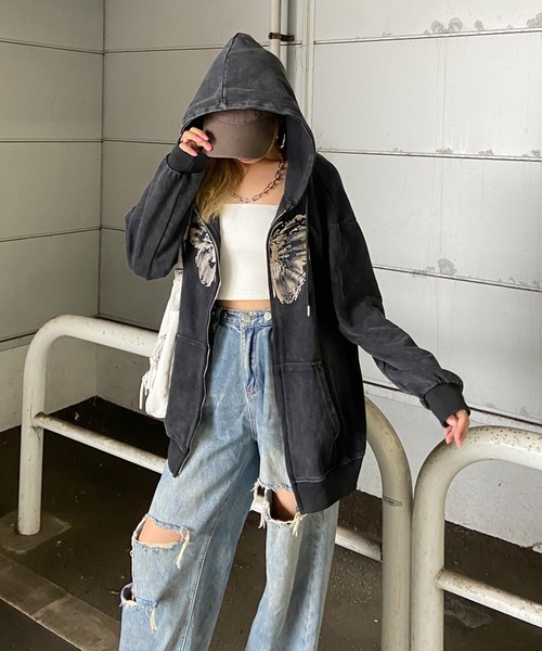 non-hedge（ノンヘッジ）の「ブリーチビッグパーカー（パーカー・レディース・ブラック×ブラック/ブラック×ホワイト/ブラック・FREE）」の17枚目の写真