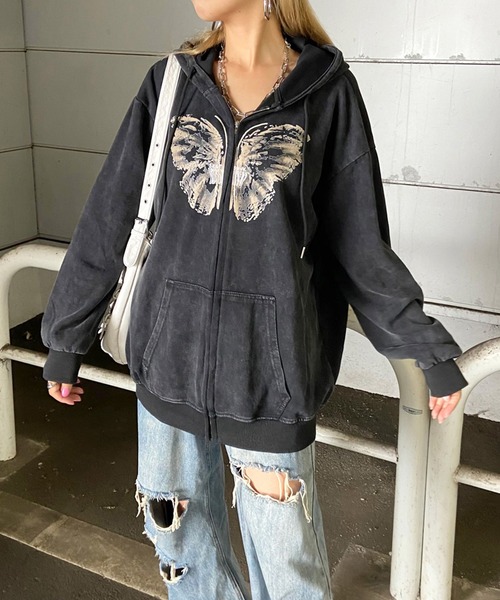 non-hedge（ノンヘッジ）の「ブリーチビッグパーカー（パーカー・レディース・ブラック×ブラック/ブラック×ホワイト/ブラック・FREE）」の20枚目の写真