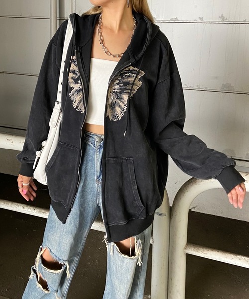 non-hedge（ノンヘッジ）の「ブリーチビッグパーカー（パーカー・レディース・ブラック×ブラック/ブラック×ホワイト/ブラック・FREE）」の21枚目の写真